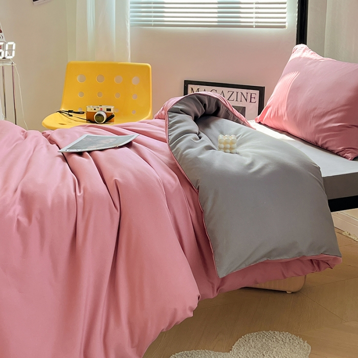 91家纺网 家纺一手货源 找家纺 蓝淋家纺 2023新款水洗棉学生宿舍亲肤三件套四件套 豆沙灰