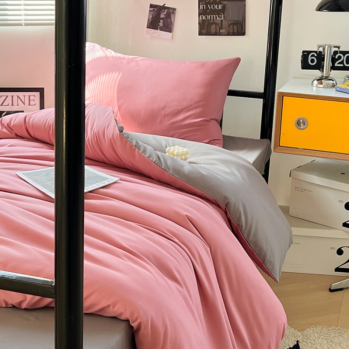 91家纺网 家纺一手货源 找家纺 蓝淋家纺 2023新款水洗棉学生宿舍亲肤三件套四件套 豆沙灰