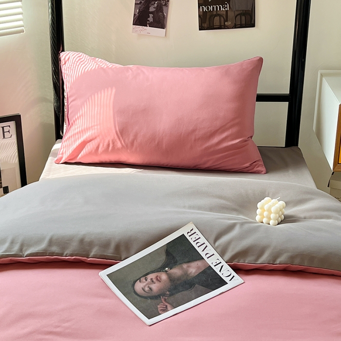 91家纺网 家纺一手货源 找家纺 蓝淋家纺 2023新款水洗棉学生宿舍亲肤三件套四件套 豆沙灰