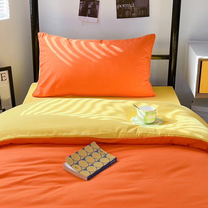 91家纺网 家纺一手货源 找家纺 蓝淋家纺 2023新款水洗棉学生宿舍亲肤三件套四件套 靓橙黄