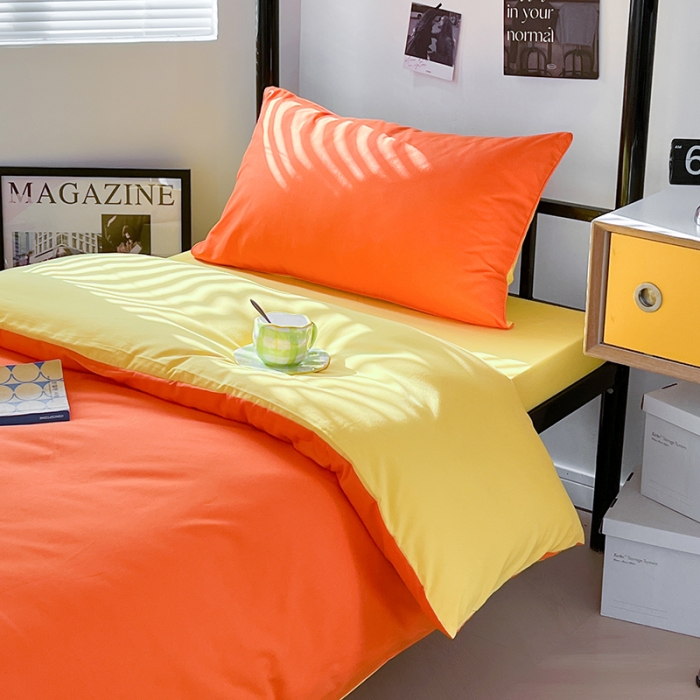 91家纺网 家纺一手货源 找家纺 蓝淋家纺 2023新款水洗棉学生宿舍亲肤三件套四件套 靓橙黄