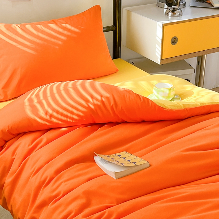 91家纺网 家纺一手货源 找家纺 蓝淋家纺 2023新款水洗棉学生宿舍亲肤三件套四件套 靓橙黄