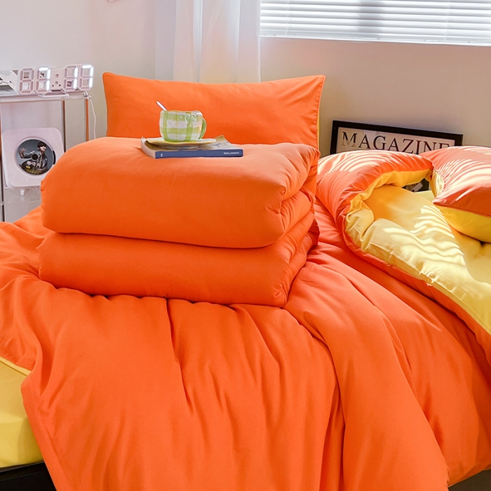 91家纺网 家纺一手货源 找家纺 蓝淋家纺 2023新款水洗棉学生宿舍亲肤三件套四件套 靓橙黄