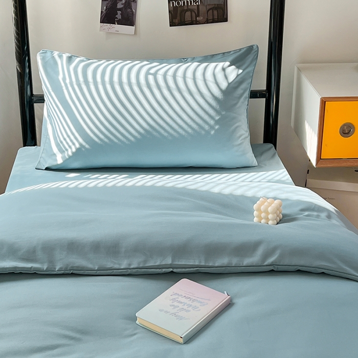 91家纺网 家纺一手货源 找家纺 蓝淋家纺 2023新款水洗棉学生宿舍亲肤三件套四件套 墨蓝