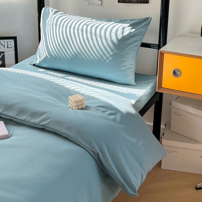 91家纺网 家纺一手货源 找家纺 蓝淋家纺 2023新款水洗棉学生宿舍亲肤三件套四件套 墨蓝