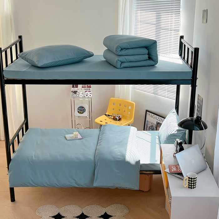 91家纺网 家纺一手货源 找家纺 蓝淋家纺 2023新款水洗棉学生宿舍亲肤三件套四件套 墨蓝