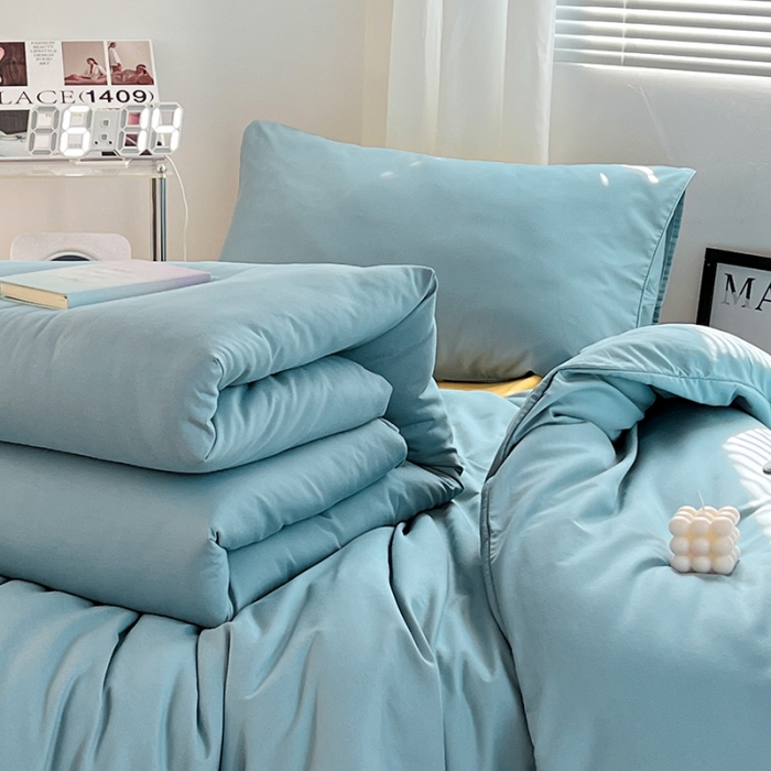 91家纺网 家纺一手货源 找家纺 蓝淋家纺 2023新款水洗棉学生宿舍亲肤三件套四件套 墨蓝