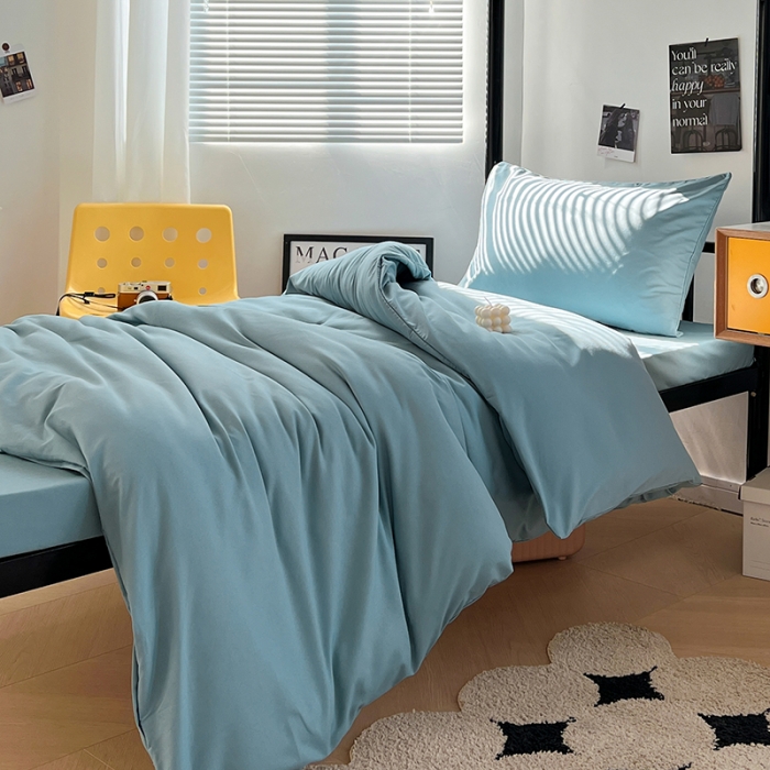 91家纺网 家纺一手货源 找家纺 蓝淋家纺 2023新款水洗棉学生宿舍亲肤三件套四件套 墨蓝