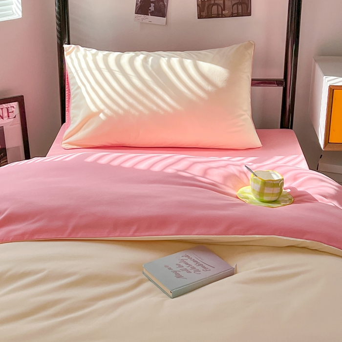 91家纺网 家纺一手货源 找家纺 蓝淋家纺 2023新款水洗棉学生宿舍亲肤三件套四件套 奶白玉