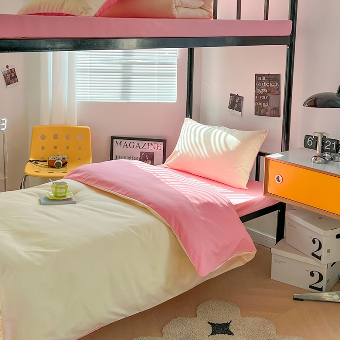 91家纺网 家纺一手货源 找家纺 蓝淋家纺 2023新款水洗棉学生宿舍亲肤三件套四件套 奶白玉