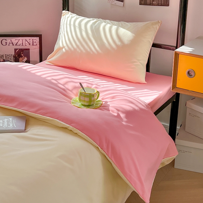 91家纺网 家纺一手货源 找家纺 蓝淋家纺 2023新款水洗棉学生宿舍亲肤三件套四件套 奶白玉