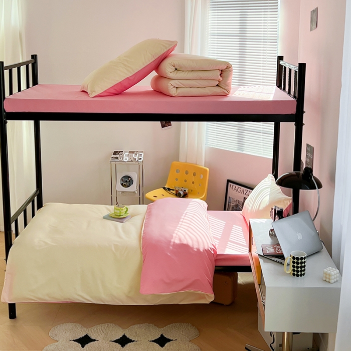 91家纺网 家纺一手货源 找家纺 蓝淋家纺 2023新款水洗棉学生宿舍亲肤三件套四件套 奶白玉