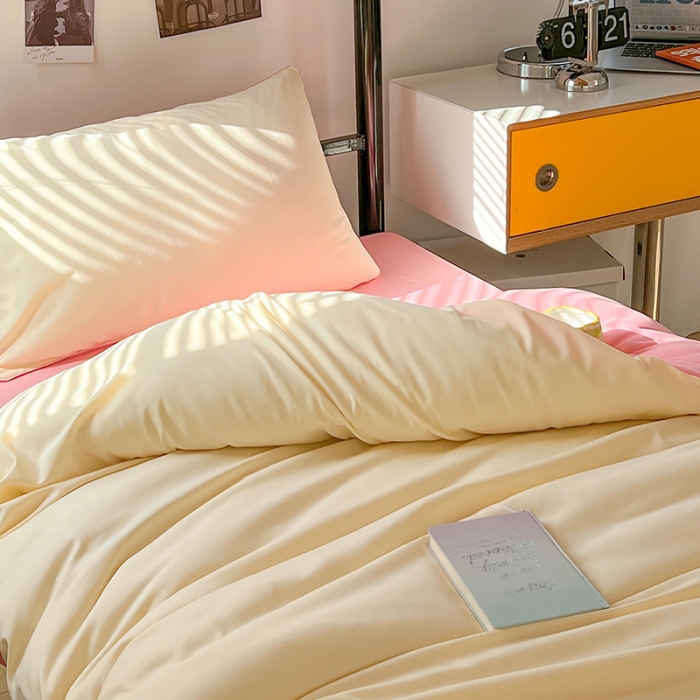 91家纺网 家纺一手货源 找家纺 蓝淋家纺 2023新款水洗棉学生宿舍亲肤三件套四件套 奶白玉