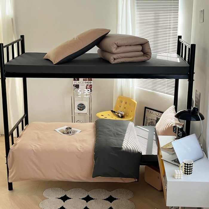 91家纺网 家纺一手货源 找家纺 蓝淋家纺 2023新款水洗棉学生宿舍亲肤三件套四件套 奶茶+深灰