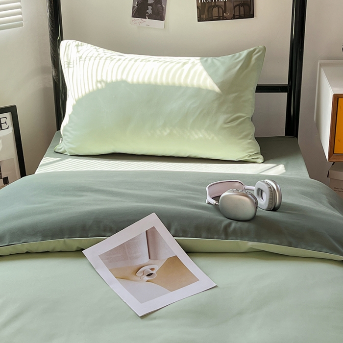 91家纺网 家纺一手货源 找家纺 蓝淋家纺 2023新款水洗棉学生宿舍亲肤三件套四件套 奶绿深绿