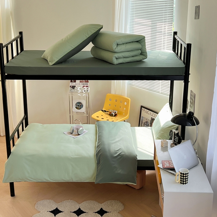 91家纺网 家纺一手货源 找家纺 蓝淋家纺 2023新款水洗棉学生宿舍亲肤三件套四件套 奶绿深绿