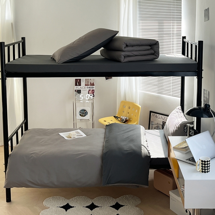 91家纺网 家纺一手货源 找家纺 蓝淋家纺 2023新款水洗棉学生宿舍亲肤三件套四件套 浅灰深灰