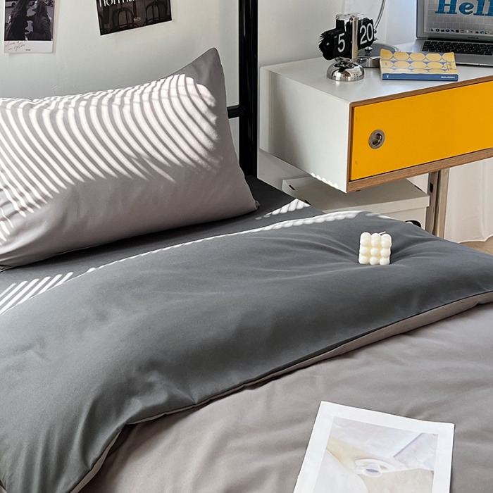 91家纺网 家纺一手货源 找家纺 蓝淋家纺 2023新款水洗棉学生宿舍亲肤三件套四件套 浅灰深灰