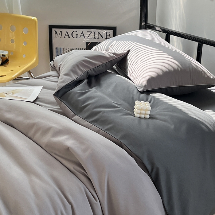 91家纺网 家纺一手货源 找家纺 蓝淋家纺 2023新款水洗棉学生宿舍亲肤三件套四件套 浅灰深灰