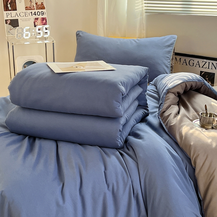 91家纺网 家纺一手货源 找家纺 蓝淋家纺 2023新款水洗棉学生宿舍亲肤三件套四件套 浅蓝灰+浅灰