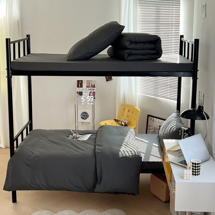 91家纺网 家纺一手货源 找家纺 蓝淋家纺 2023新款水洗棉学生宿舍亲肤三件套四件套 深灰