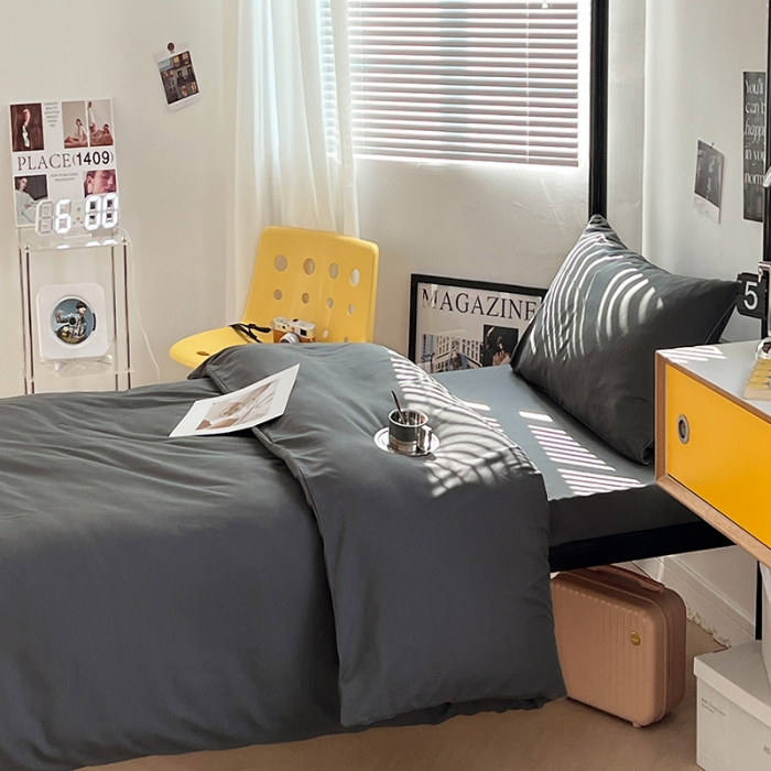 91家纺网 家纺一手货源 找家纺 蓝淋家纺 2023新款水洗棉学生宿舍亲肤三件套四件套 深灰