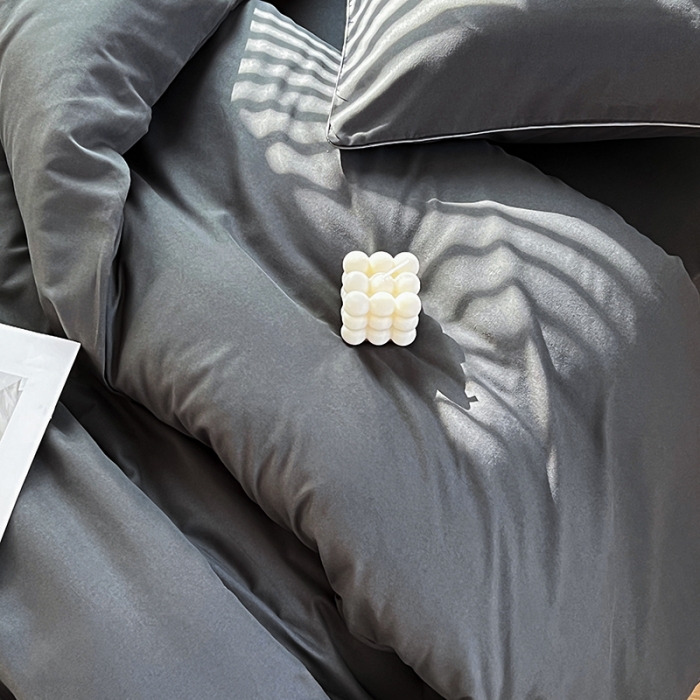 91家纺网 家纺一手货源 找家纺 蓝淋家纺 2023新款水洗棉学生宿舍亲肤三件套四件套 深灰