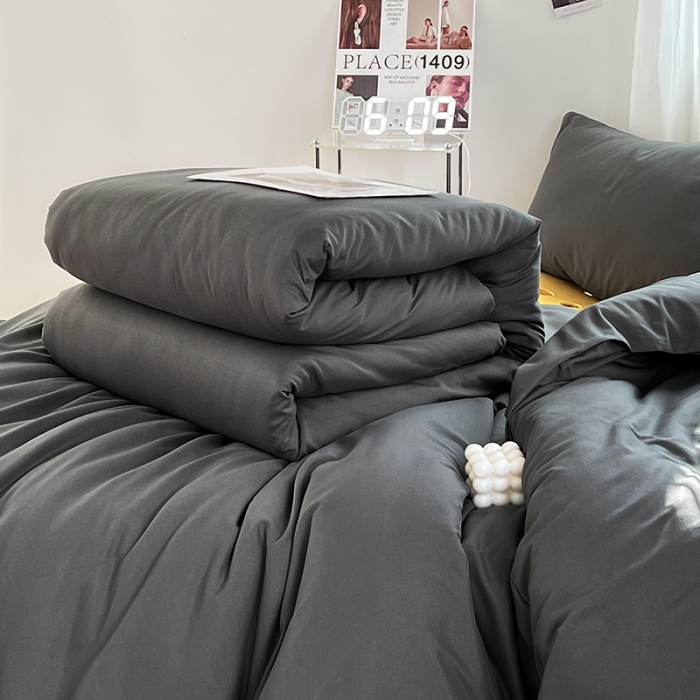 91家纺网 家纺一手货源 找家纺 蓝淋家纺 2023新款水洗棉学生宿舍亲肤三件套四件套 深灰