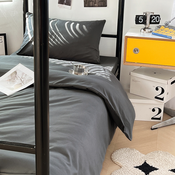 91家纺网 家纺一手货源 找家纺 蓝淋家纺 2023新款水洗棉学生宿舍亲肤三件套四件套 深灰