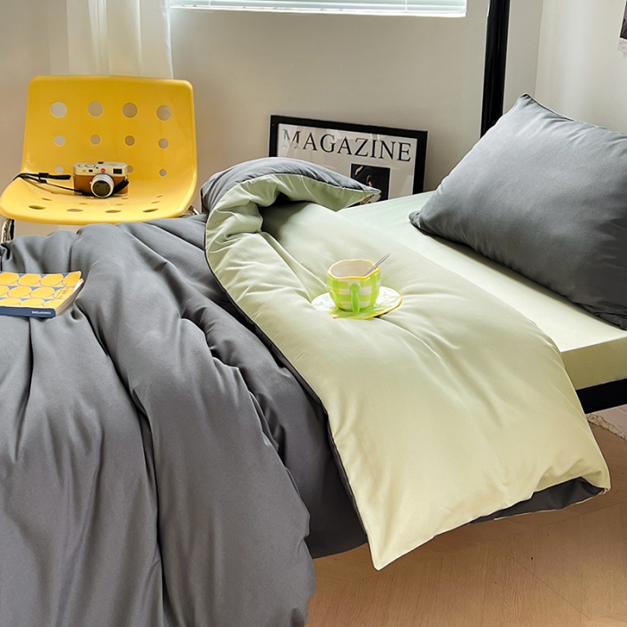 91家纺网 家纺一手货源 找家纺 蓝淋家纺 2023新款水洗棉学生宿舍亲肤三件套四件套 深灰抹茶