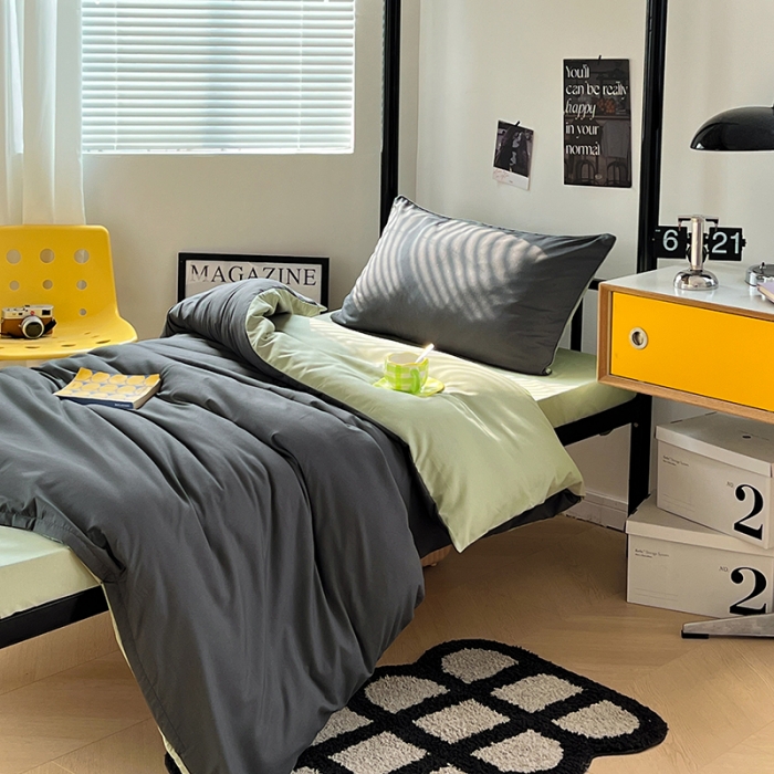 91家纺网 家纺一手货源 找家纺 蓝淋家纺 2023新款水洗棉学生宿舍亲肤三件套四件套 深灰抹茶