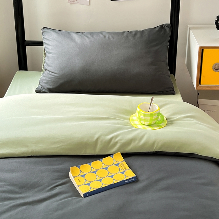 91家纺网 家纺一手货源 找家纺 蓝淋家纺 2023新款水洗棉学生宿舍亲肤三件套四件套 深灰抹茶