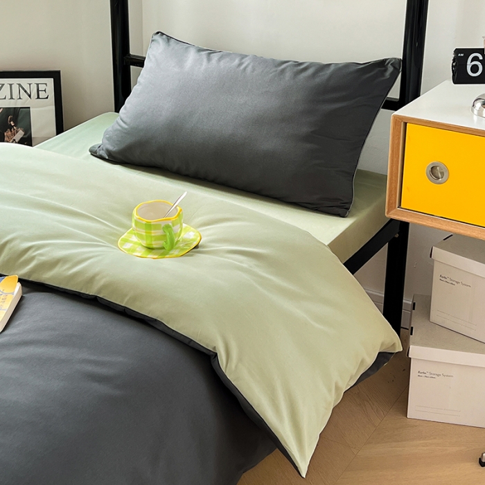 91家纺网 家纺一手货源 找家纺 蓝淋家纺 2023新款水洗棉学生宿舍亲肤三件套四件套 深灰抹茶