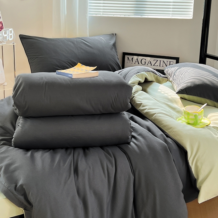 91家纺网 家纺一手货源 找家纺 蓝淋家纺 2023新款水洗棉学生宿舍亲肤三件套四件套 深灰抹茶