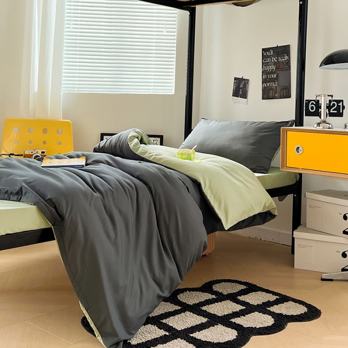 91家纺网 家纺一手货源 找家纺 蓝淋家纺 2023新款水洗棉学生宿舍亲肤三件套四件套 深灰抹茶