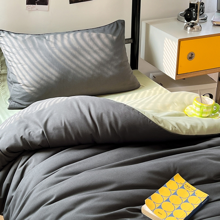 91家纺网 家纺一手货源 找家纺 蓝淋家纺 2023新款水洗棉学生宿舍亲肤三件套四件套 深灰抹茶