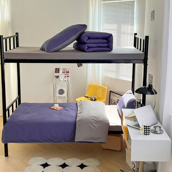 91家纺网 家纺一手货源 找家纺 蓝淋家纺 2023新款水洗棉学生宿舍亲肤三件套四件套 烟熏紫