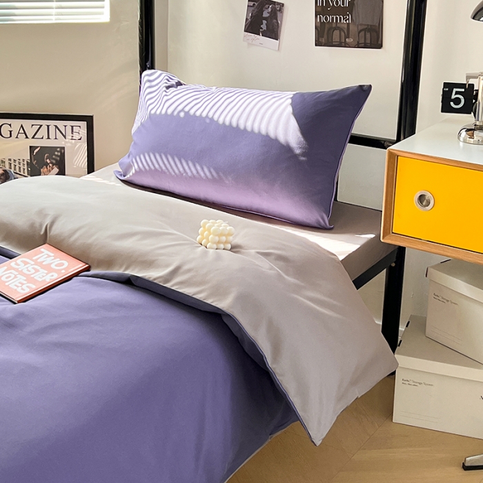 91家纺网 家纺一手货源 找家纺 蓝淋家纺 2023新款水洗棉学生宿舍亲肤三件套四件套 烟熏紫