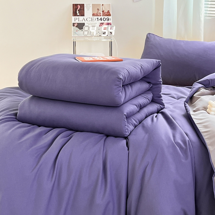 91家纺网 家纺一手货源 找家纺 蓝淋家纺 2023新款水洗棉学生宿舍亲肤三件套四件套 烟熏紫