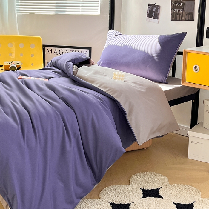 91家纺网 家纺一手货源 找家纺 蓝淋家纺 2023新款水洗棉学生宿舍亲肤三件套四件套 烟熏紫