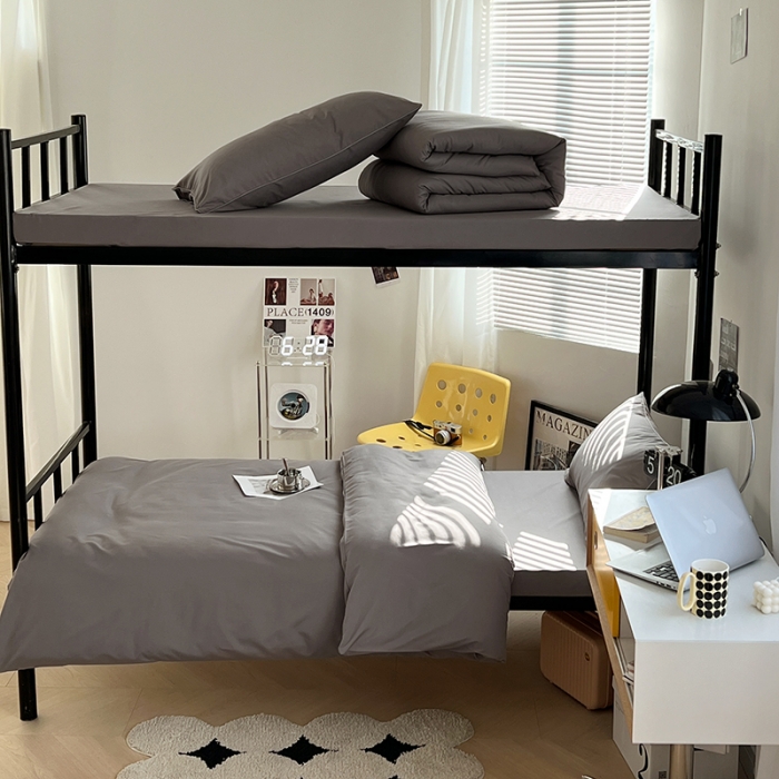 91家纺网 家纺一手货源 找家纺 蓝淋家纺 2023新款水洗棉学生宿舍亲肤三件套四件套 银灰