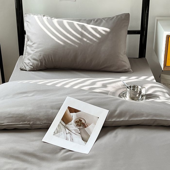 91家纺网 家纺一手货源 找家纺 蓝淋家纺 2023新款水洗棉学生宿舍亲肤三件套四件套 银灰