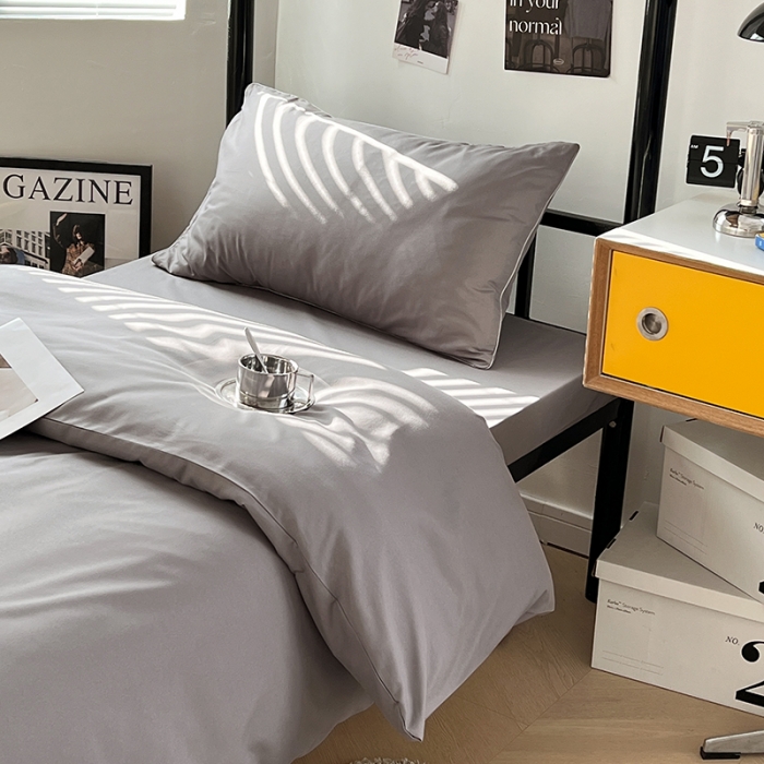 91家纺网 家纺一手货源 找家纺 蓝淋家纺 2023新款水洗棉学生宿舍亲肤三件套四件套 银灰