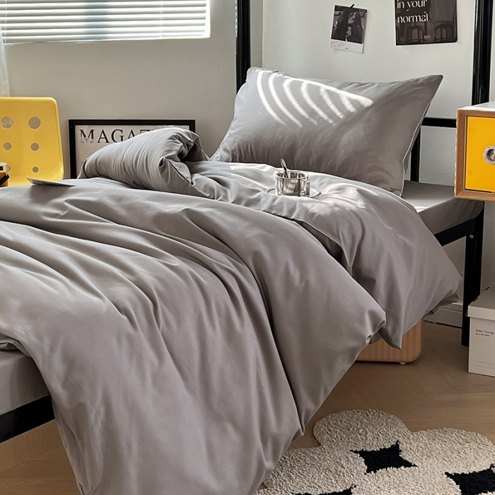 91家纺网 家纺一手货源 找家纺 蓝淋家纺 2023新款水洗棉学生宿舍亲肤三件套四件套 银灰