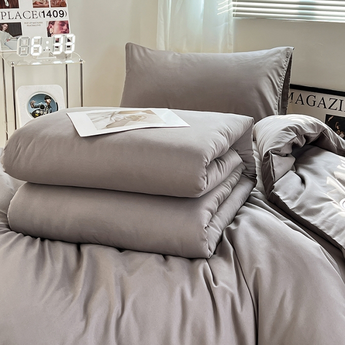 91家纺网 家纺一手货源 找家纺 蓝淋家纺 2023新款水洗棉学生宿舍亲肤三件套四件套 银灰