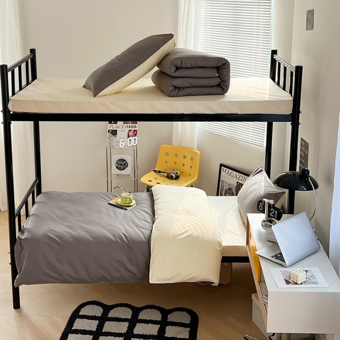 91家纺网 家纺一手货源 找家纺 蓝淋家纺 2023新款水洗棉学生宿舍亲肤三件套四件套 银灰米