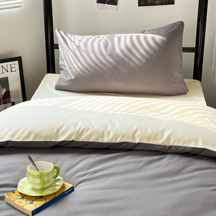 91家纺网 家纺一手货源 找家纺 蓝淋家纺 2023新款水洗棉学生宿舍亲肤三件套四件套 银灰米