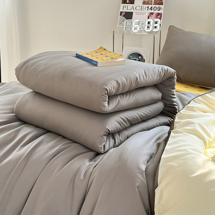 91家纺网 家纺一手货源 找家纺 蓝淋家纺 2023新款水洗棉学生宿舍亲肤三件套四件套 银灰米