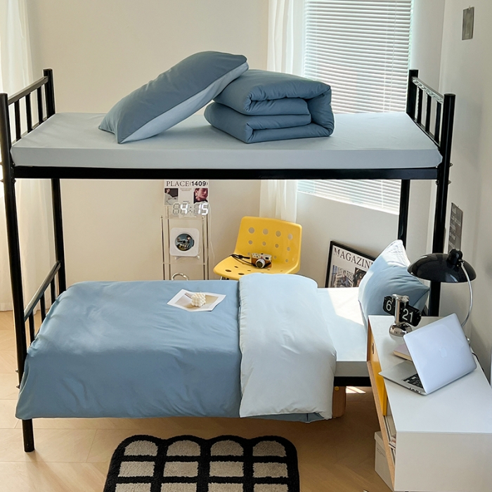 91家纺网 家纺一手货源 找家纺 蓝淋家纺 2023新款水洗棉学生宿舍亲肤三件套四件套 月光雾蓝