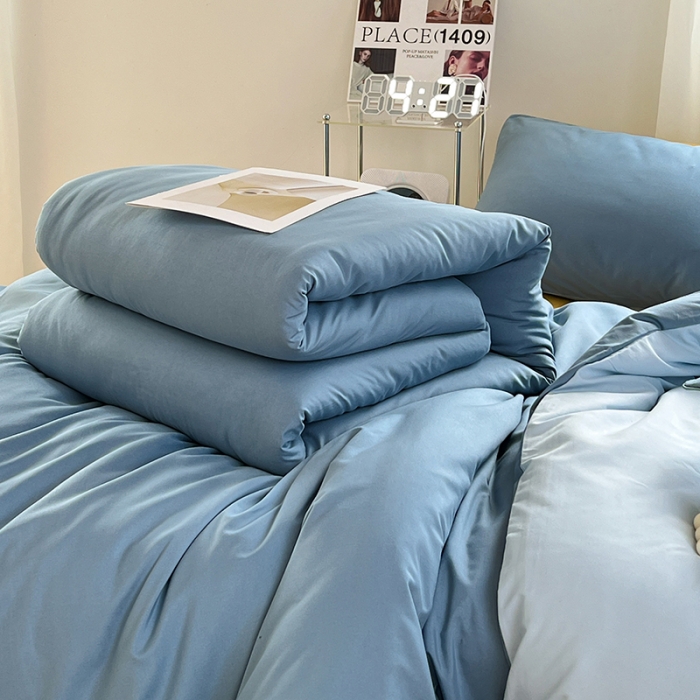 91家纺网 家纺一手货源 找家纺 蓝淋家纺 2023新款水洗棉学生宿舍亲肤三件套四件套 月光雾蓝